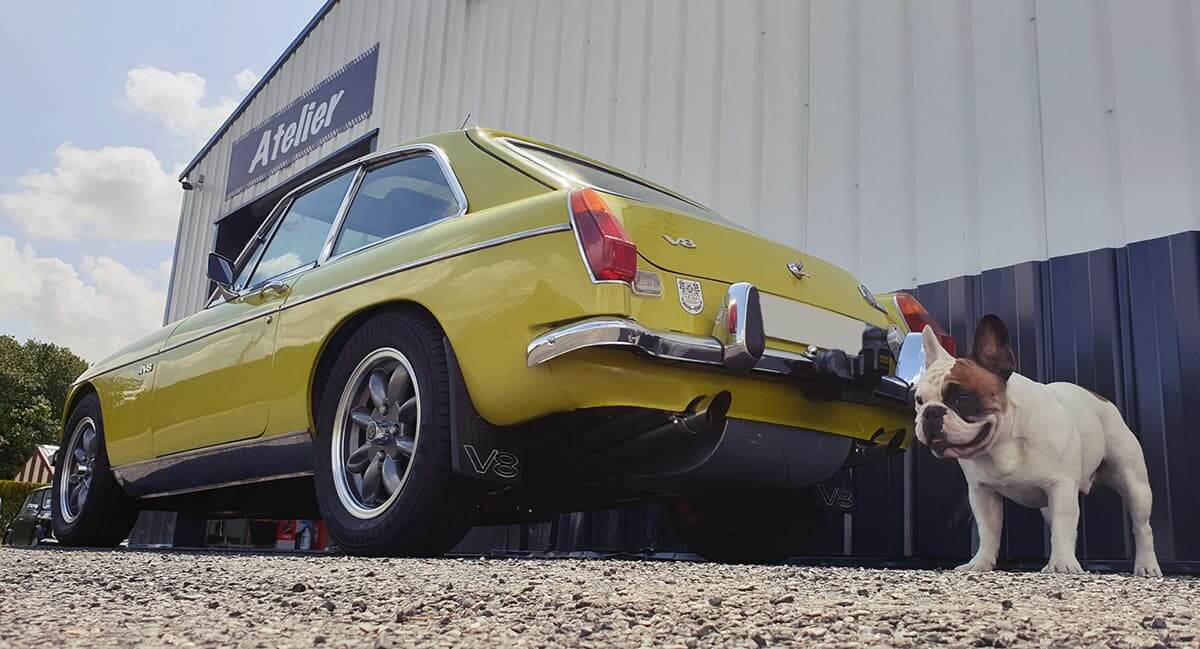 Nelson, la mascotte du Garage des Damiers et la Ford V8