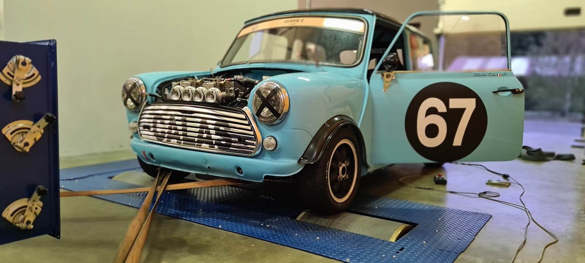 Garage des Damiers - Austin Mini - Mini Cooper - Banc de puissance - Rotronics - Maxi1300series - British Racing - Historic Racing - Classic Mini 1