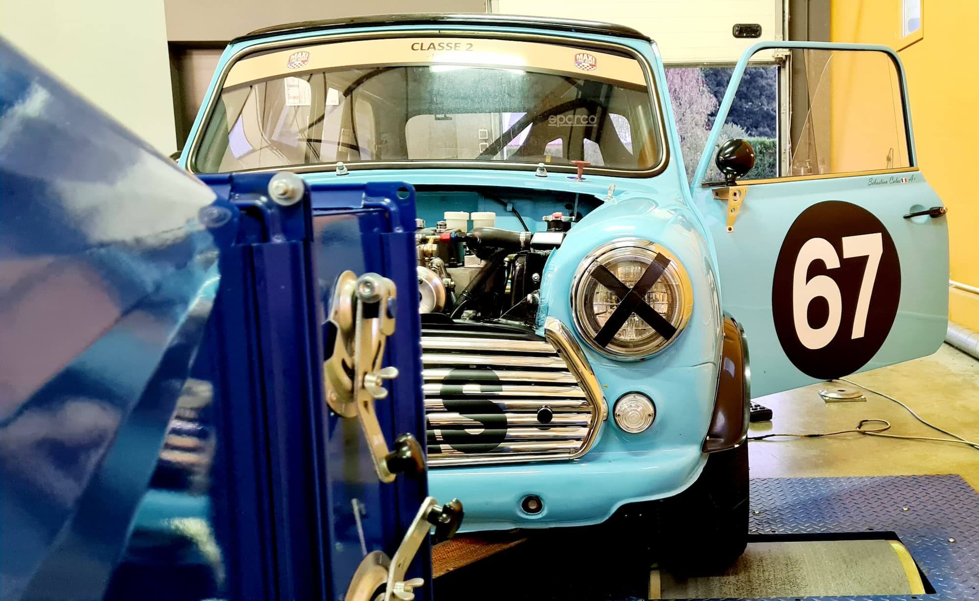 Garage des Damiers - Austin Mini - Mini Cooper - Banc de puissance - Rotronics - Maxi1300series - British Racing - Historic Racing - Classic Mini 2