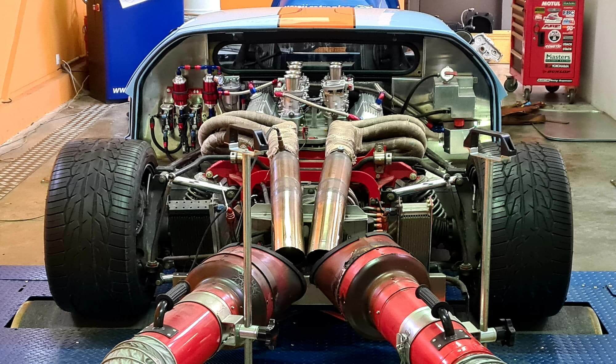Garage des Damiers - Banc de puissance - Rotronics - Réglage moteur - Historic racing - Vintage racing - Classic cars - Ford GT40 - Le Mans